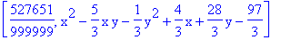 [527651/999999, x^2-5/3*x*y-1/3*y^2+4/3*x+28/3*y-97/3]